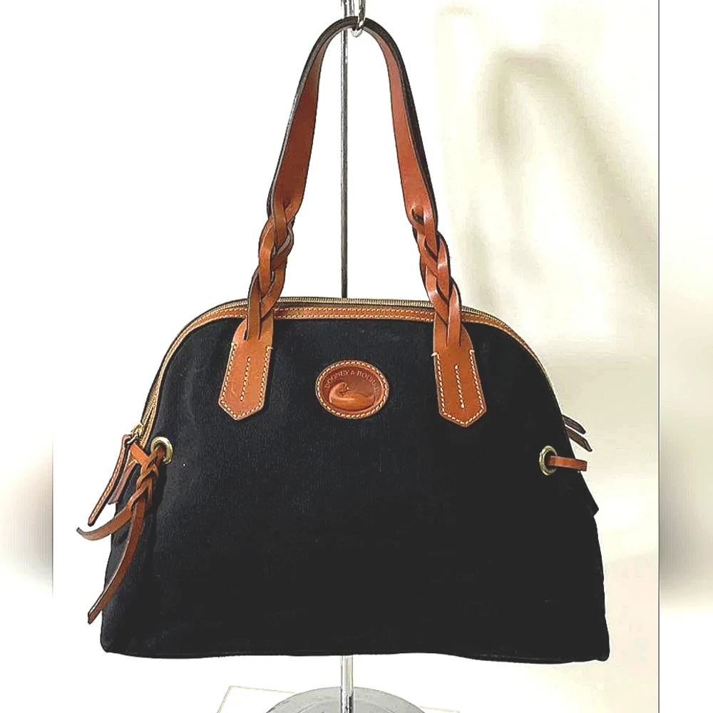 Authentic DOONEY AND BOURKE Classic Black BRAIDED Leather Trim Handbag